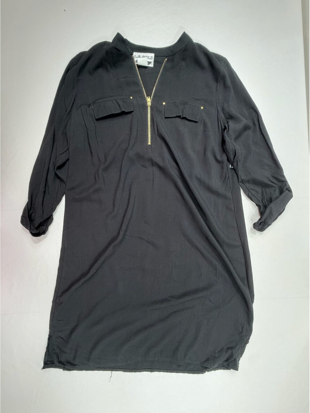 Planet Gold Black Rayon Dress with Zipper and Chest Pockets Size Small